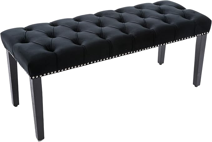 KCC Button-Tufted Ottoman Bench, Upholstered Bedroom Benches Velvet Footrest Stool Accent Bench for Entryway Dining Room Living Room Bedroom End of Bed, Black