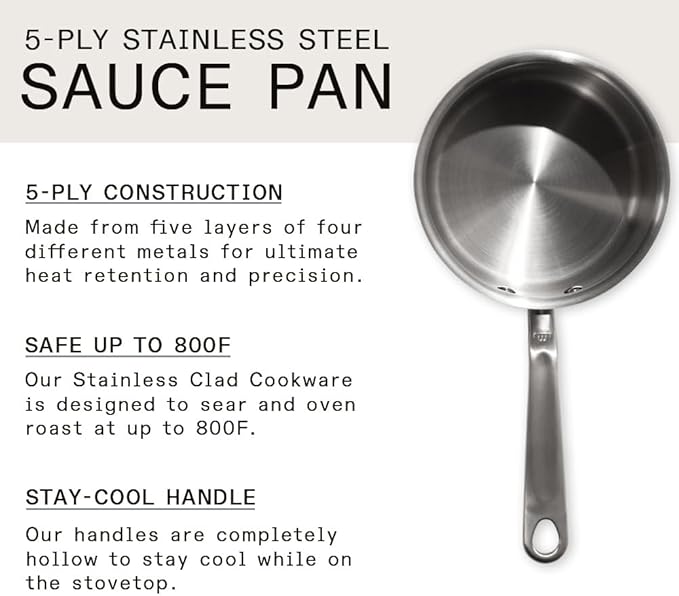 Made In Cookware - 2 Quart Saucepan with Lid - Stainless Clad 5 Ply Construction - Induction Compatible - Professional Cookware - Made in Italy