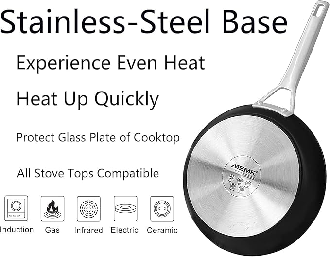 MsMk Non Stick Frying Pans, 10 Inch and 12 Inch Nonstick Frying Pan Set PFOA Free Non-Toxic, Skillet Set for Induction, Ceramic and Gas Cooktops