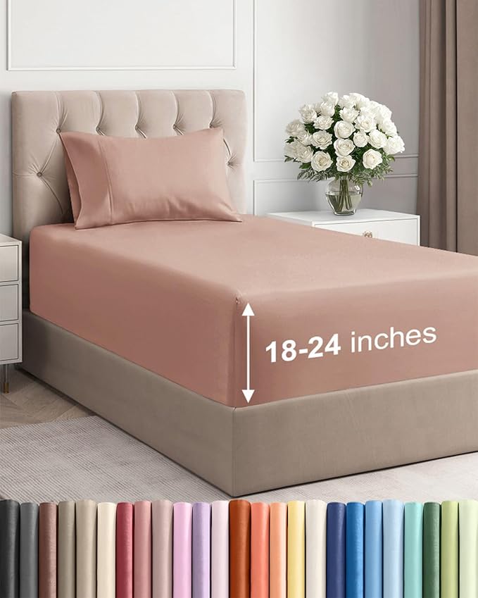 Extra Deep Pocket Twin XL Sheets - 3 Piece Breathable & Cooling Bed Sheets - Hotel Luxury Bed Sheet Set - Soft, Wrinkle Free & Comfy - Easily Fits Extra Deep Mattresses - Deep Pocket Mauve Sheets Set