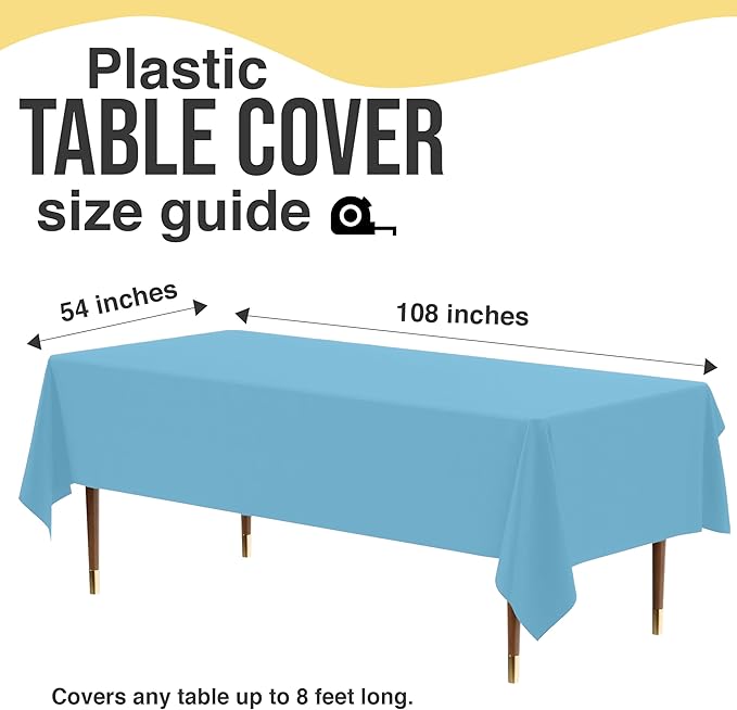 Exquisite 66% Thicker Premium Plastic Table Cloth Rectangle Table Cover 0.5 Mil 24 Pack Sky Blue Table Cloth 54 Inch x 108 Inch Disposable Tablecloth Won't Tear Easily Like Cheap Thin Brands