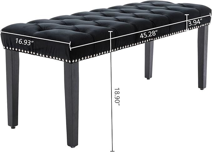 KCC Button-Tufted Ottoman Bench, Upholstered Bedroom Benches Velvet Footrest Stool Accent Bench for Entryway Dining Room Living Room Bedroom End of Bed, Black