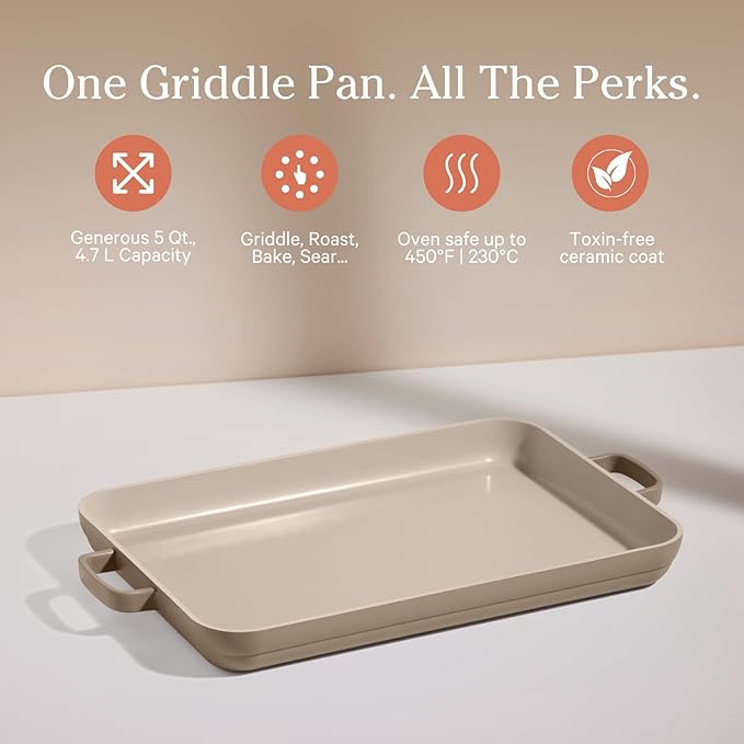 Our Place Griddle Pan - Versatile Nonstick Ceramic Sheet Pan & Stovetop Griddle | Toxin-Free, Dual-Use, with Ergonomic Handles | 5 Qt Capacity, Oven Safe up to 450째F | Steam