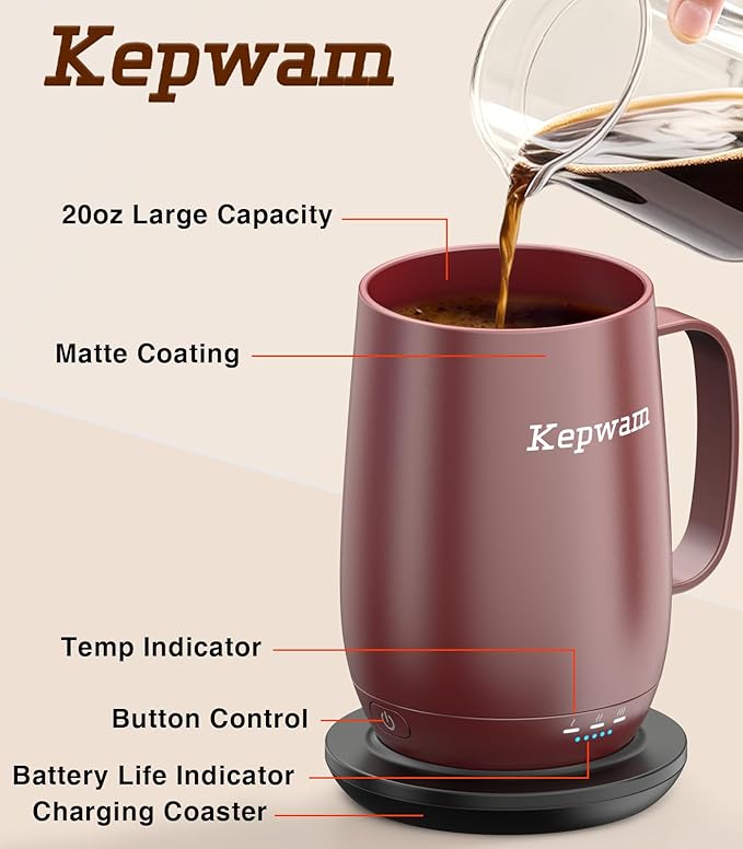 Heated Coffee Mug T2-Plus, 20oz Leading Large Capacity Self Heating Mug, Up to 8 Hrs Battery & Hot Up to 149?? Smart Coffee Mug for Women, Men