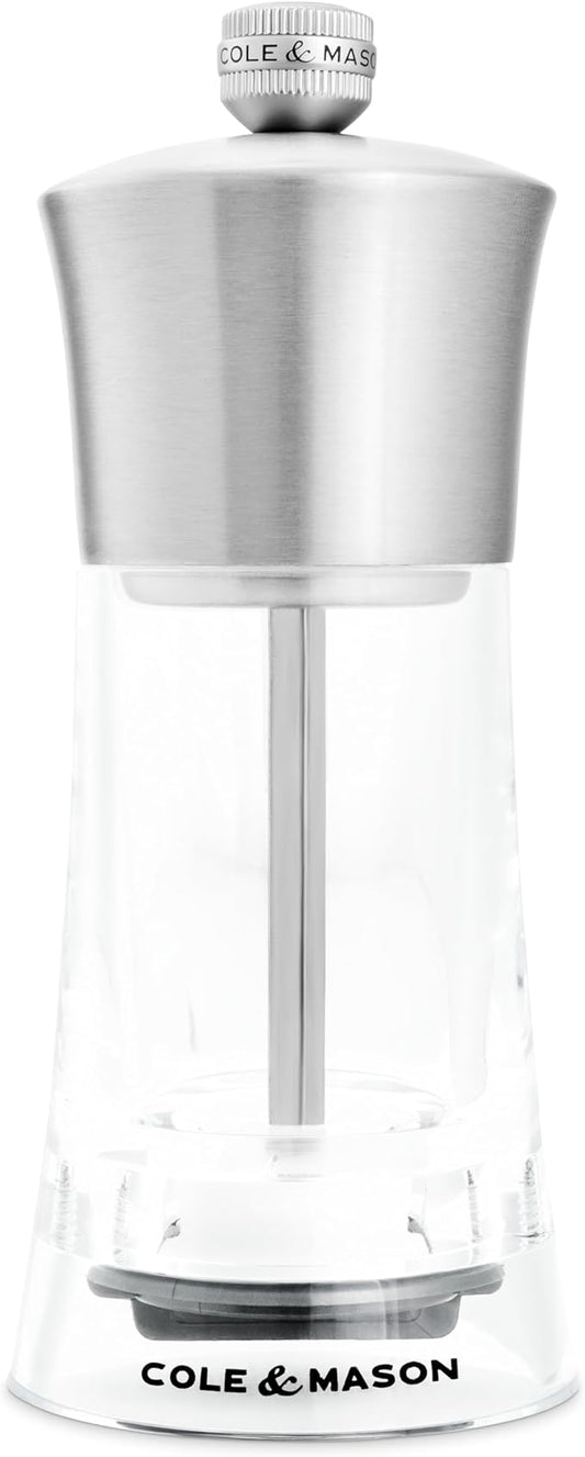 Cole & Mason Bromley Pepper Mill, 6" - Pepper Grinder with Ultra-Sharp Grinding Mechanism - Flavor-Enhancing Pepper Shaker - Refillable Mill with Adjustable Grinding - Acrylic, Pepper Mill