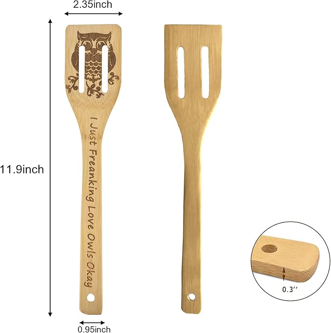 5PCS Owl Wooden Cooking Spoons,Owl Gifts,Owl Kitchen Gifts,Owl Gift,Cat Mom Gifts,Owl Decor,Owl Gifts for Owl Lovers,Owl Gifts for Women,Bamboo Cooking Spoons Housewarming Wedding Cooking