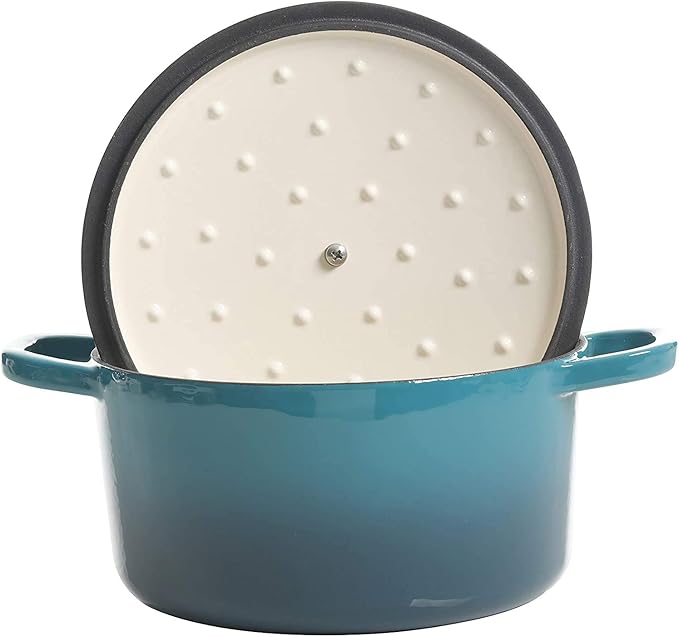 Crock-Pot Artisan 3-Quart Round Enameled Cast Iron Dutch Oven ??Gradient Teal, Durable Heavy-Duty Cookware for Slow Cooking, Roasting, Baking with Lid