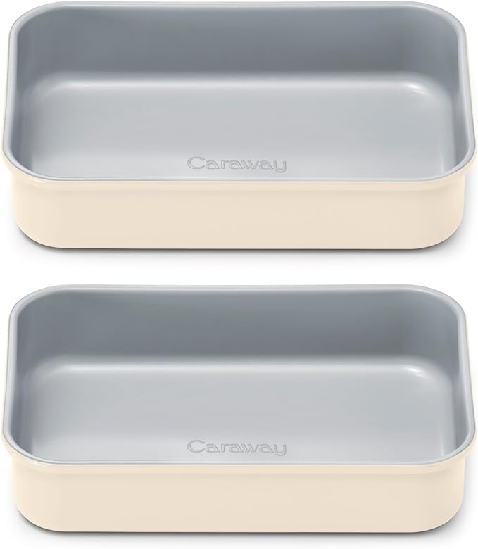 Caraway Nonstick 9??x 6.5??Small Rectangle Baking Pan Duo ??Non-Toxic, PTFE & PFOA Free ??Aluminized Steel Core ??Deep Ceramic Baking Pan for Casseroles, Lasagna & More - Cream