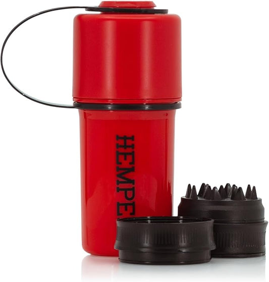 Hemper Keeper 3?멼n?? Herb Grinder with Dual Storage Container - Smell?멠roof, Airtight & Water?멢esistant - Built?멗n Removable Grinder, Dual Compartments for Flower & Ground - (Red & Black)