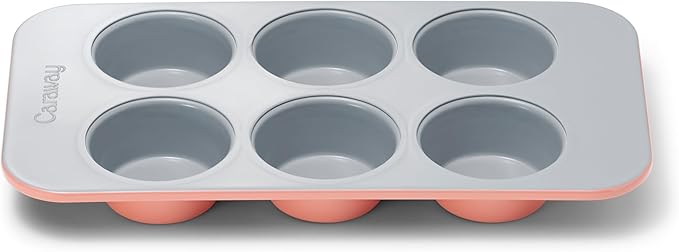 Caraway Nonstick Ceramic 6 Cup Muffin Pan ??Non-Toxic, PTFE & PFOA Free ??Oven Safe ??Aluminized Steel Core ??Small Muffin Pan for Baking Cupcakes, Muffins & More - Perracotta