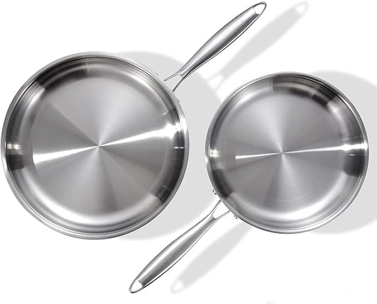 DELARLO Tri-Ply Stainless Steel Pan Set, 9" & 11",Compatible with All Cooktops Up to 600?? Stainless Steel Frying Pan Set, Durable, Fast Even Heat, Cooking Pans, Kitchen Cookware Set, Skillet Set of 2