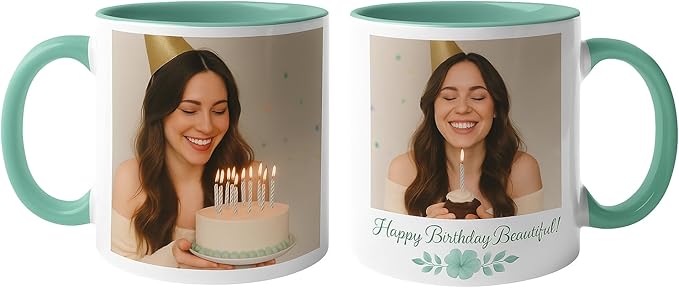Personalized Coffee Mug | Custom Photo, Text, or Logo Cup (11oz, Mint Green Rim, Inner, and Handle) |Dishwasher & Microwave Safe |Unique Gift for Men & Women ?밫aza Personalizada