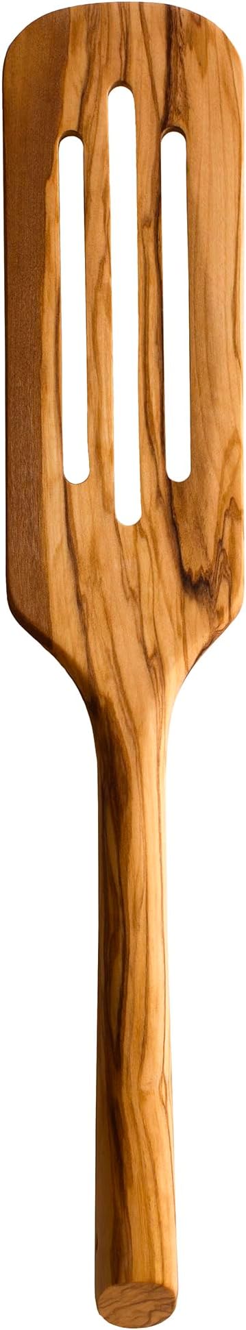 Rock & Branch Olive Wood Slotted Spurtle, Wooden Spatula for Cooking, Safe for Nonstick Cookware, 13" Long