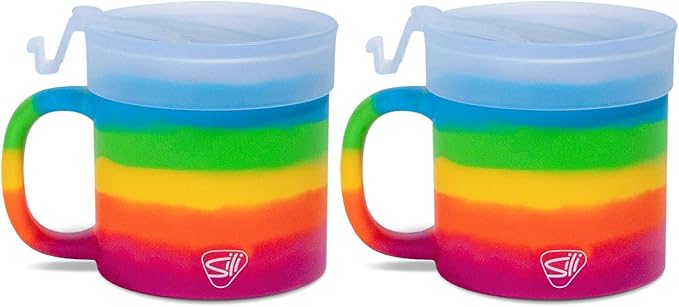 Silipint 16oz Silicone Coffee Mug Tumbler with Flip Lid ??Unbreakable Dishwasher Safe Microwave Oven & Freezer Compatible ??Non-Toxic Reusable Cup for Coffee Tea or Cold Drinks, Prism - Pack of 2