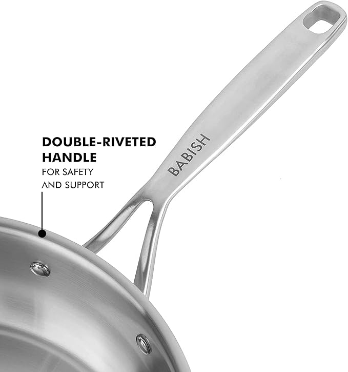 Babish 10-Inch Tri-Ply Stainless Steel Frying Pan ??Professional Grade Skillet for Searing, Saut챕ing & Everyday Cooking
