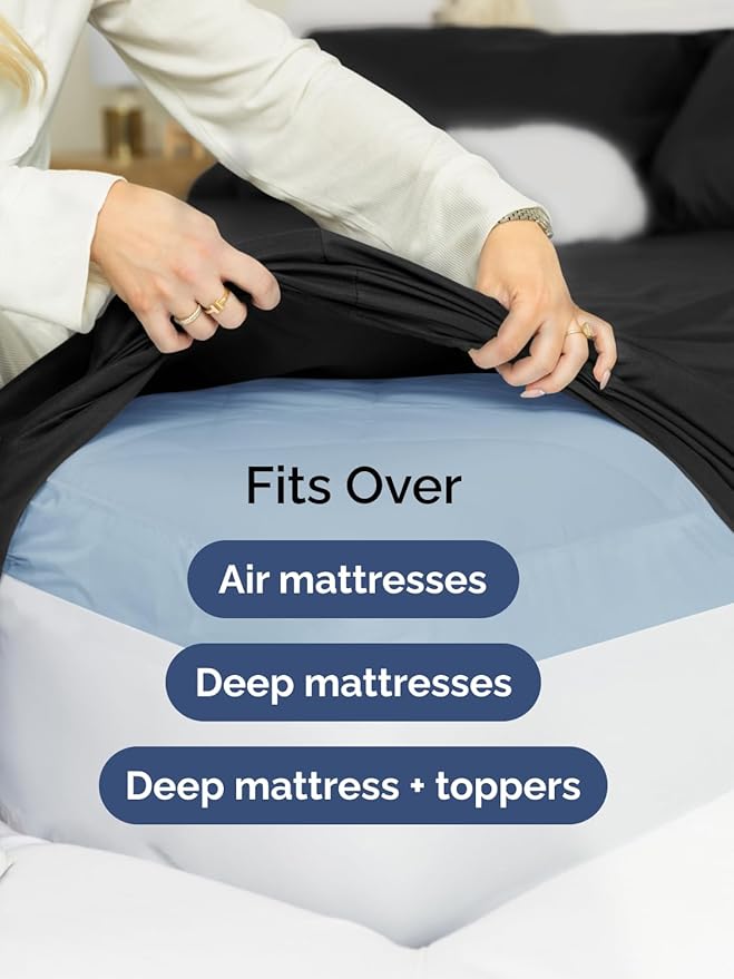 Extra Deep Pocket Queen Sheet Set - 4 Piece Breathable & Cooling Bed Sheets - Hotel Luxury Sheet Set - Ultra Soft, Wrinkle Free & Comfy - Easily Fits Extra Deep Mattresses - Deep Pocket Black Sheets