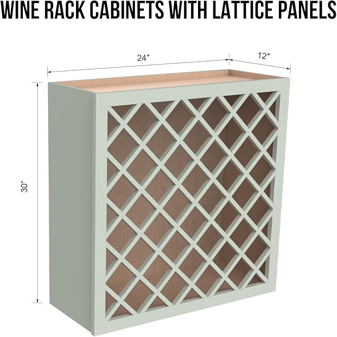 Solid Wood RTA Wine Bottle Rack Wall Cabinet with Lattice Panels - Wine Bottle Holder Storage for Bar, Pantry, or Dining Room and Kitchen(Jade Green, 24?쓂 횞 12?쒭 횞 30?쒱)