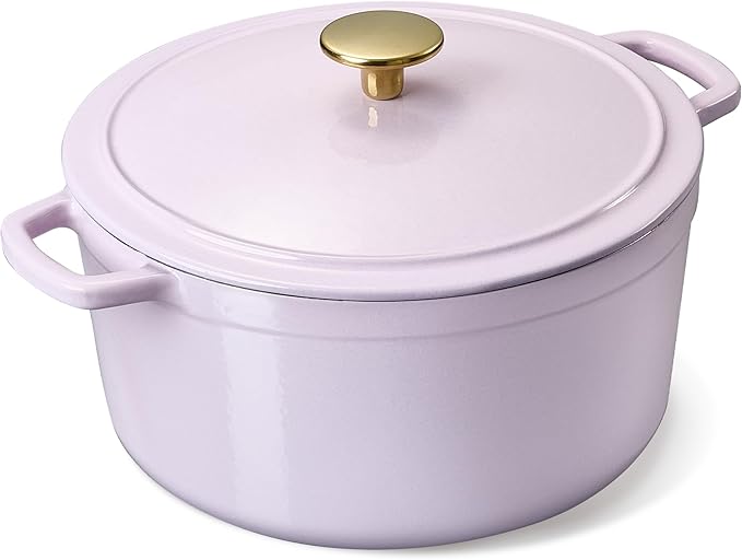 CAROTE 5QT Enameled Cast Iron Dutch Oven Pot with Lid, Heavy-Duty Dutch Ovens for Sourdough Bread Baking, Braising, Roasting, Dual Handles, Healthy & Non-Toxic, All Stovetop Compatible, Oven Safe up to 500째 F, Macaron Purple