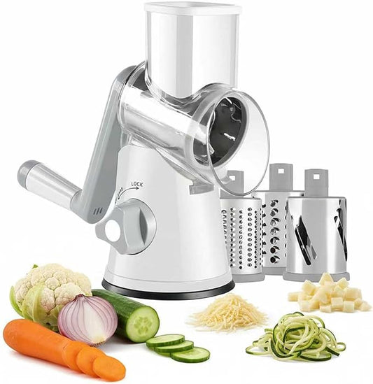 Manual Multi-Function Vegetable Slicer & Grater ??Interchangeable Blades for Shredding, Slicing, Shaving (Vegetables, Cheese, Nuts) (1, White)