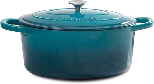 Crock-Pot Artisan 7-Quart Oval Enameled Cast Iron Dutch Oven ??Teal Ombre, Durable Cookware for Slow Cooking, Roasting, Baking with Lid