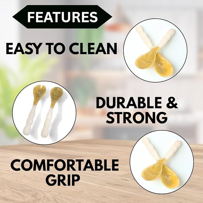 Resin Salad Server for kitchen ??2-Piece with White Handle ??Elegant Serveware for Dining & Entertaining | Resin Salad Tongs for Fall Decor, Salad Hands, Serving Utensil (12" x 2.5")