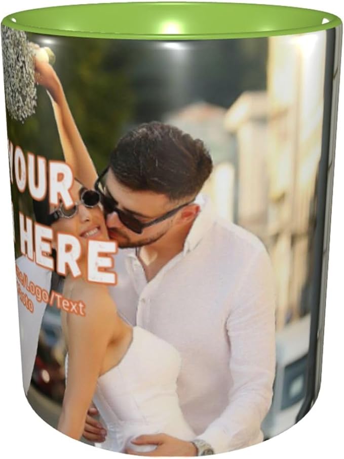 Custom Color Mugs with Partial or Full-Size Printing Customizable Photos and Text Coffee Mugs Creative Multicolor Designs Image (Full-Width, Green)