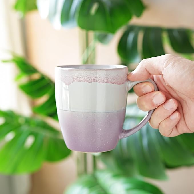Bosmarlin Ceramic Coffee Mug Set of 4, 17 Oz, Purple Coffee Cups with Big Handle, Microwave Safe, Unique Reactive Glaze