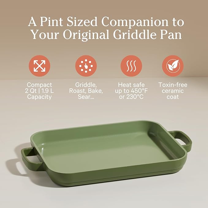 Our Place Mini Griddle Pan | 9" (2 Qt) Nonstick Ceramic Griddle Pan for Stovetop & Oven | PFAS-Free, Oven-Safe up to 450째F, Easy-Grip Handles | Sage