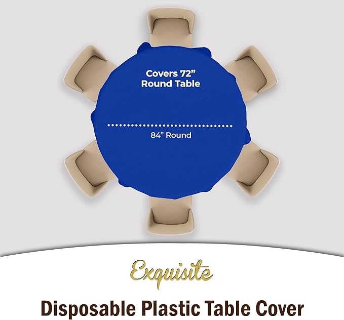 Party Solids 6-Pack Premium Plastic Tablecloth 84in. Round Plastic Table Cover - Dark Blue