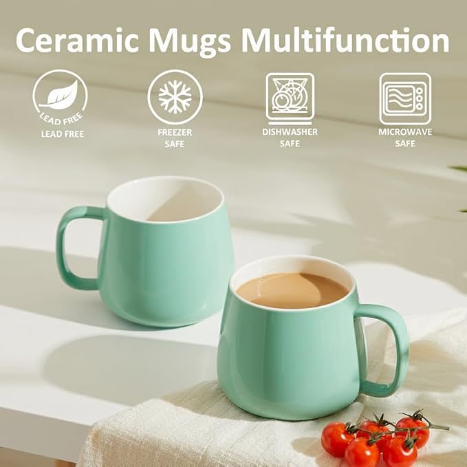 Teocera 16oz Ceramic Coffee Mugs Set of 4 ??Stackable Latte Cups, Microwave, Dishwasher & Oven Safe ??Ideal for Coffee, Cappuccino, Hot Chocolate, Housewarming Gifts, Mint Green