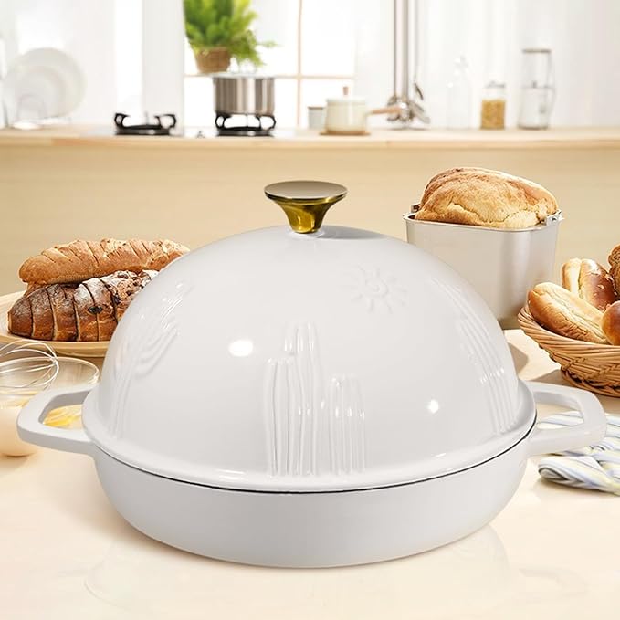 Bread Oven Cast Iron Bread Dutch Oven with Cloche Lid for Bread Baking Darkcyan Enameled Cast Iron Bread Oven with Dome Lid for Sourdough, 9.8 Inches