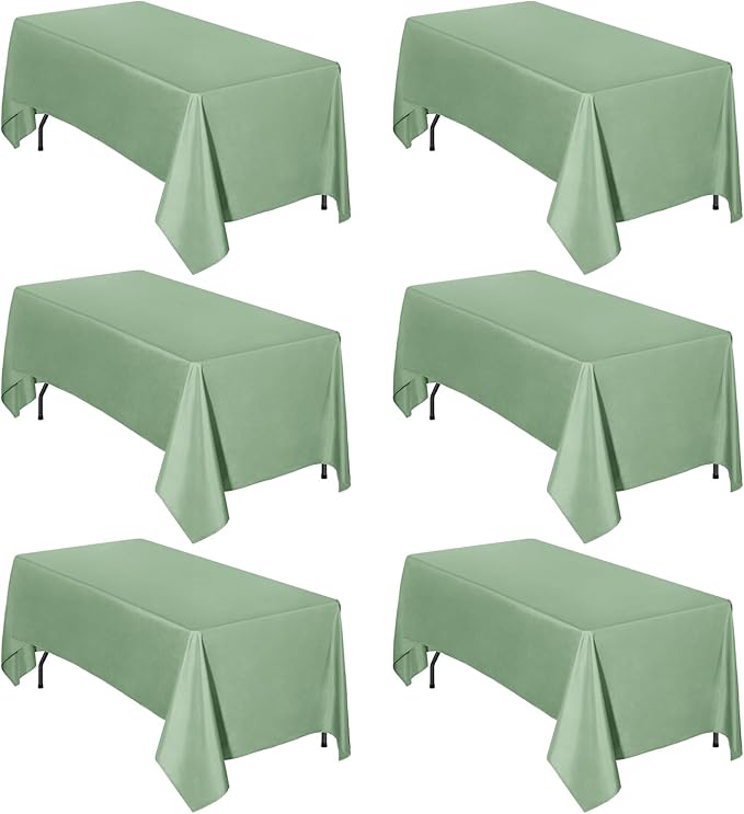 Easy-Going 6 Pack Sage Green Tablecloths 60x126 Inch for 6 Ft Rectangle Table, Washable Polyester Waterproof Stain Resistant Table Cloth, Decorative Table Cover for Kitchen, Dining Tables, Events