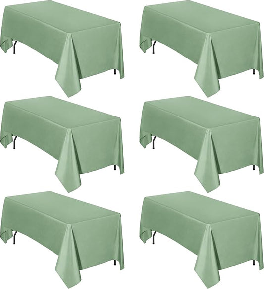 Easy-Going 6 Pack Sage Green Tablecloths 60x126 Inch for 6 Ft Rectangle Table, Washable Polyester Waterproof Stain Resistant Table Cloth, Decorative Table Cover for Kitchen, Dining Tables, Events