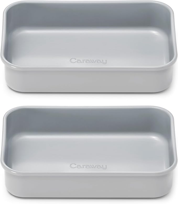 Caraway Nonstick 9??x 6.5??Small Rectangle Baking Pan Duo ??Non-Toxic, PTFE & PFOA Free ??Aluminized Steel Core ??Deep Ceramic Baking Pan for Casseroles, Lasagna & More - Gray
