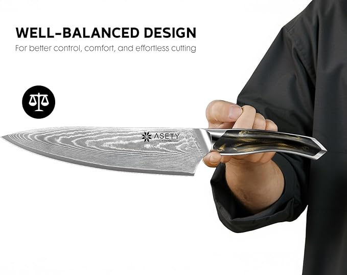 Damascus Knife Set 3 PCS: Ultra-Sharp Professional Chef Knife Set, Japanese Kitchen Knives with VG10 Steel Core, Full Tang Resin Handle, Christmas Elegant Box