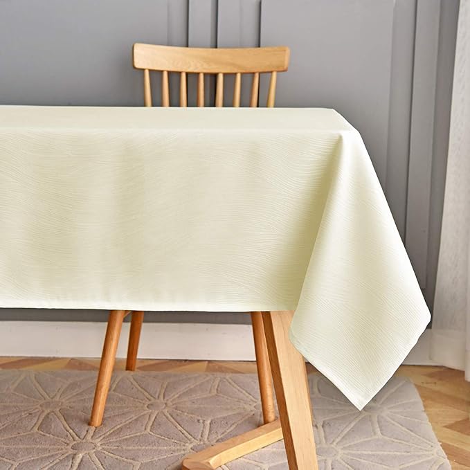 maxmill Square Table Cloth Swirl Design Water Resistant Wrinkle Resistance Heavy Weight Soft Tablecloth for Kitchen Dinning Tabletop Decoration Square 52 x 52 Inch Ivory