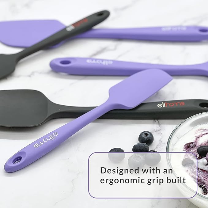 Elihome Chef Series 3 Piece Silicone Spatula Set - 600째F Heat Resistant Non Stick Rubber Kitchen Scraper Spatulas for Cooking, Baking, and Mixing ??BPA Free and LFGB Certified Silicone, Purple Color