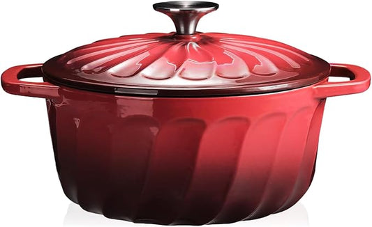 Enameled Cast Iron Dutch Oven with Lid, 6 QT Dutch Oven, Heavy Duty Cast Iron Pot for Sourdough Bread Baking, Braising, Cook, Bake, Oven Safe across All Cooktops (Red,6 QT)