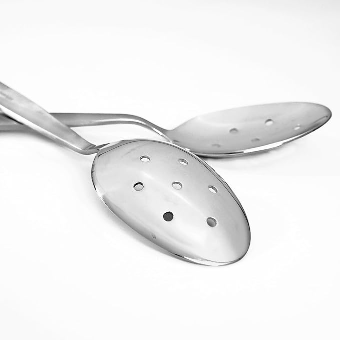 Kunz Spoons Set | 8 Inch Small Perforated Spoon | 304 Stainless Steel 7 Holes Sauce Chef Spoon (Small Perforated Set)