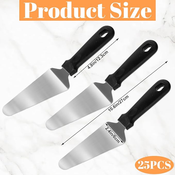 25 Pcs Pizza Spatula Set, Stainless Steel Pie Server & Cake Cutter with Non Slip Plastic Handle, Rustproof Baking Triangular Spade for Pizza, Cake, Dessert, and Pie Serving