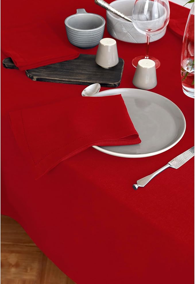 Solino Home Linen Red Tablecloth 70 x 144 Inch - 100% Pure Linen Rectangular Tablecloth - Machine Washable Table Cloth for Valentines, Winter - Sonoma