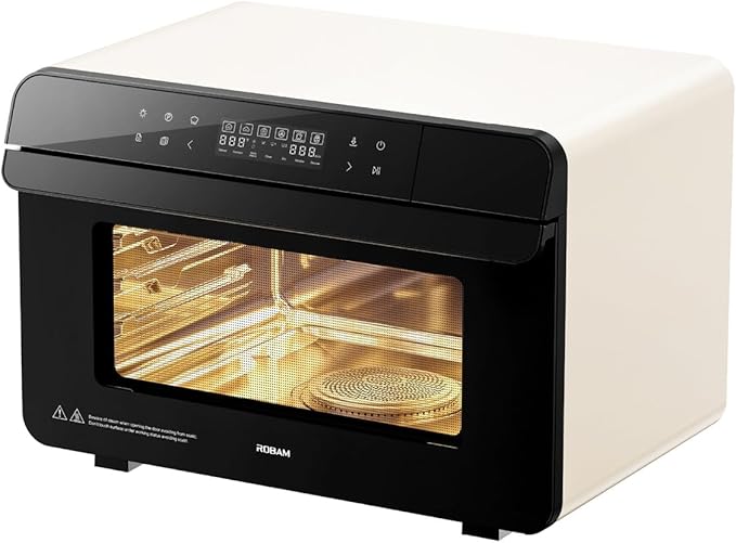 ROBAM Toaster Steam Combi Oven, Countertop Air Fryer 20-in-1 Oven with Convection & Grill, Stainless Steel Interior, 3-Layer Insulated Glass Door, 3 Steam Modes, 30 Built-In Recipes (White)