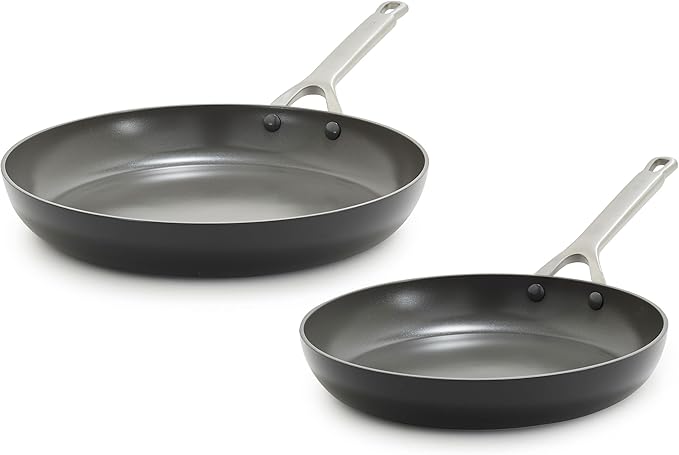GreenPan x Bobby Flay 10??& 12??Hard Anodized Ceramic Nonstick Frying Pan Set, PFAS-Free, Induction Compatible Skillets, Oven & Broiler Safe to 600?F, Dishwasher Safe, Black