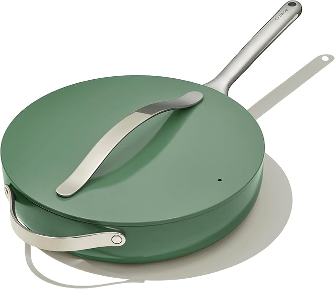 Caraway Nonstick Ceramic Saut챕 Pan with Lid (4.5 qt, 11.8") - Non Toxic, PTFE & PFOA Free - Oven Safe & Compatible with All Stovetops (Gas, Electric & Induction) - Sage