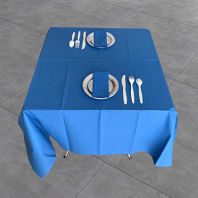 [6 Pack] Blue Square Tablecloths 54x54 Inch, Disposable Paper Table Cloth for Square and Round Tables, Waterproof 3-Ply Paper & Platic Table Cover for Holiday Party Gathering