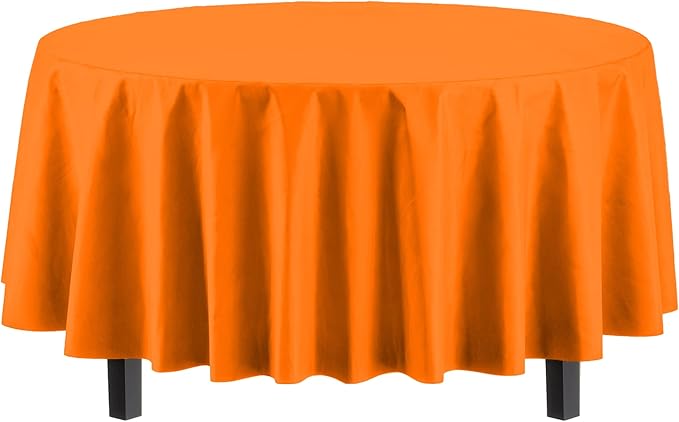Party Solids 6-Pack Premium Plastic Tablecloth 84in. Round Plastic Table Cover - Orange