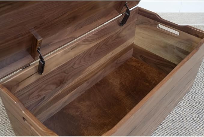 Hope Woodworking Amish Made Wooden Storage Chest Trunk Box with Lid and Handles for Bedroolanket, Clothes, Anti-Slam Hinges, Handmade, Rustic, Walnut Wood, Natural Stain, 42"