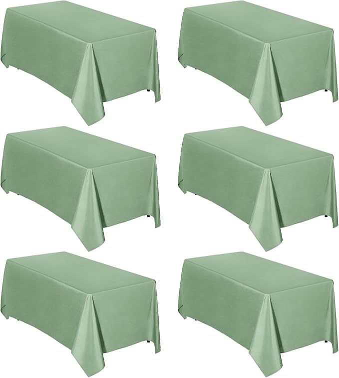 Easy-Going 6 Pack Sage Green Tablecloths 90x156 Inch for 8 Ft Rectangle Table, Washable Polyester Waterproof Stain Resistant Table Cloth, Decorative Table Cover for Kitchen, Dining Tables, Events