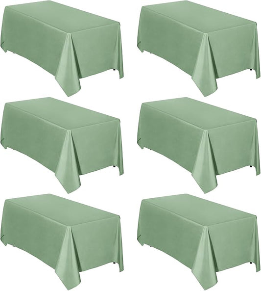 Easy-Going 6 Pack Sage Green Tablecloths 90x156 Inch for 8 Ft Rectangle Table, Washable Polyester Waterproof Stain Resistant Table Cloth, Decorative Table Cover for Kitchen, Dining Tables, Events