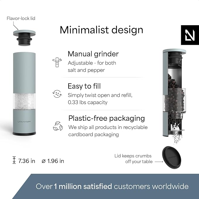 LARS NYS횠M Salt and Pepper Grinder Set Manual, Stainless Steel Salt and Pepper Mills with Adjustable Ceramic Grinder I Design Spice Shakers (Sky Blue)